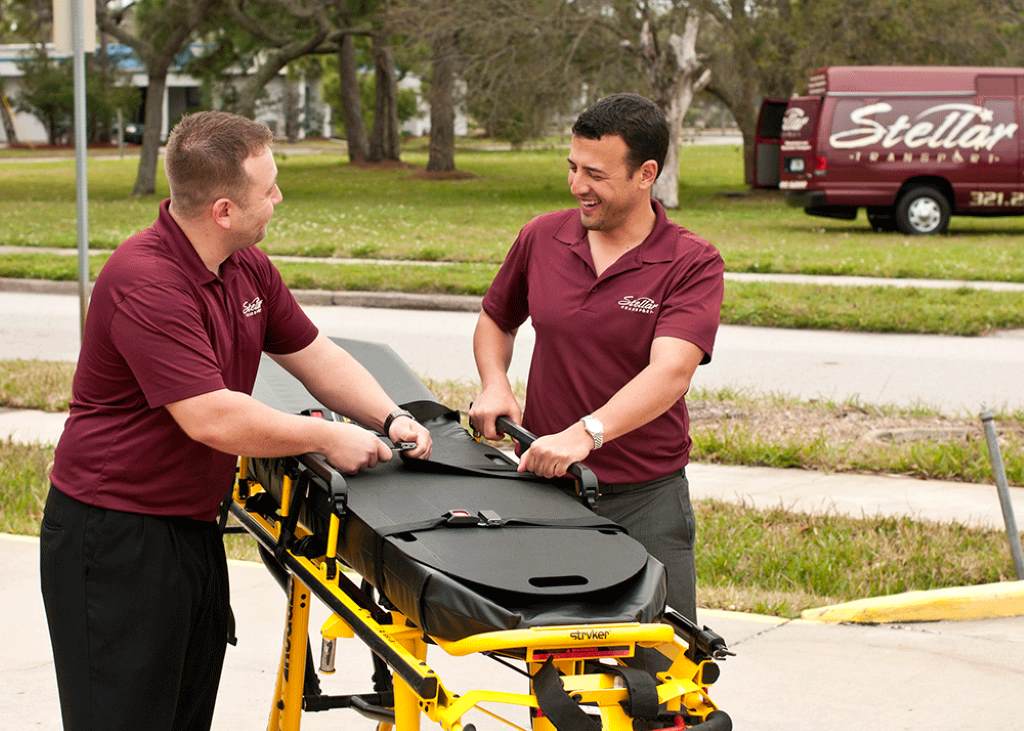 Driver completing training course on stretcher van securement techniques.